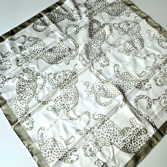 Leopard Print Square Delicate Scarf – Olive Green & White - Picture 5 of 9